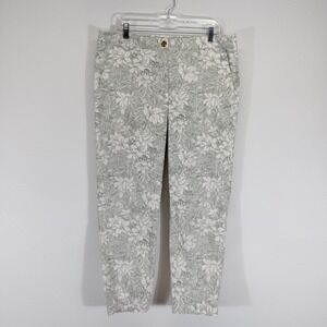 Talbots Floral Capri Pants Tapered Cropped Sage Green White Cottagecore Size 14